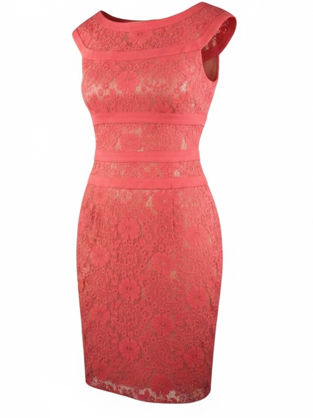 Adrianna Papell Women's Sheath Dress Sz 12 Pink Coral Floral Lace Cottagecore